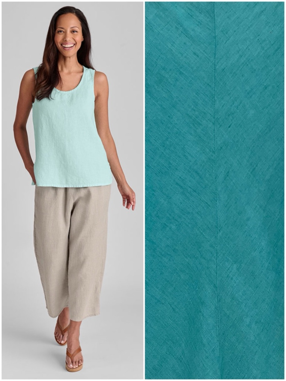 Flax Linen Scoop Neck Tank in Aqua Blue